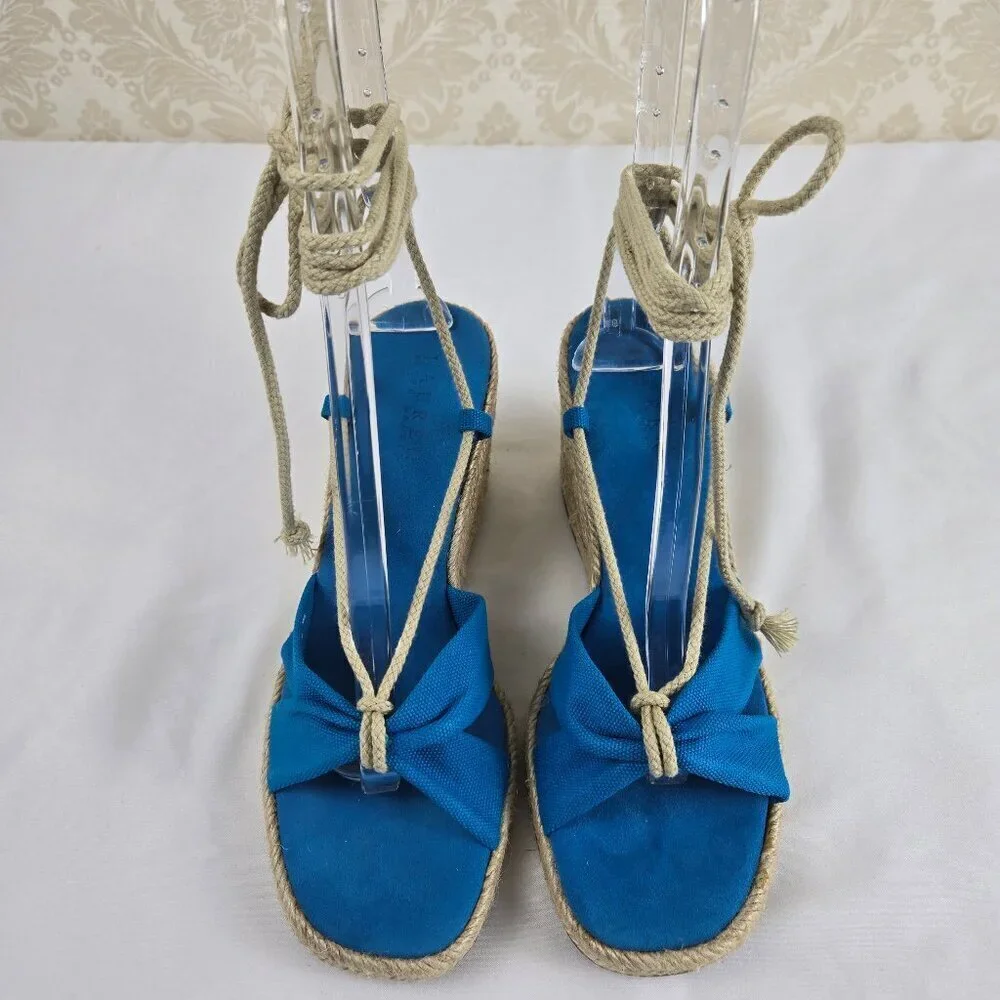 Lauren Ralph Lauren Sz 8B Amelie Turquoise Lace Up Esdaprille Sandal Wedge Heel